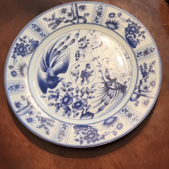 blue heron Other - Vintage Blue & White Heron Plate – Asian Chinoiserie Willow Dynasty Style (1990s
